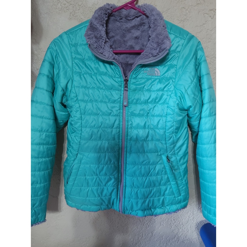 The North Face Reversible Quilted Puffer and Fleece Jacket Teal/grey
